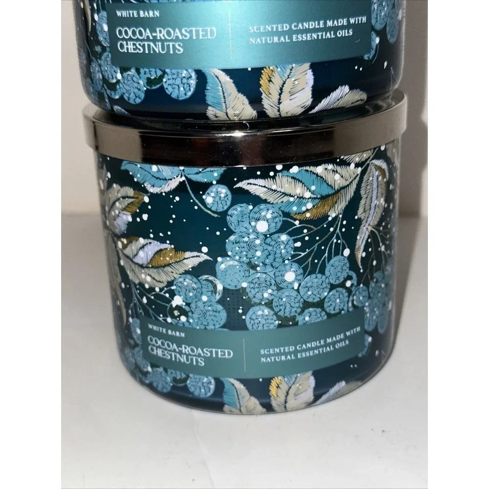 White Barn Cocoa-Roasted Chestnuts 3-Wick Scented Candle 14.5oz Lot of 2 Teal